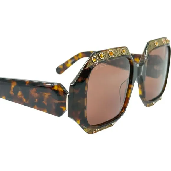 Swarovski SK0382 Womens Plastic Sunglass 52E Dark Havana 53-19 Brown Lens w Case